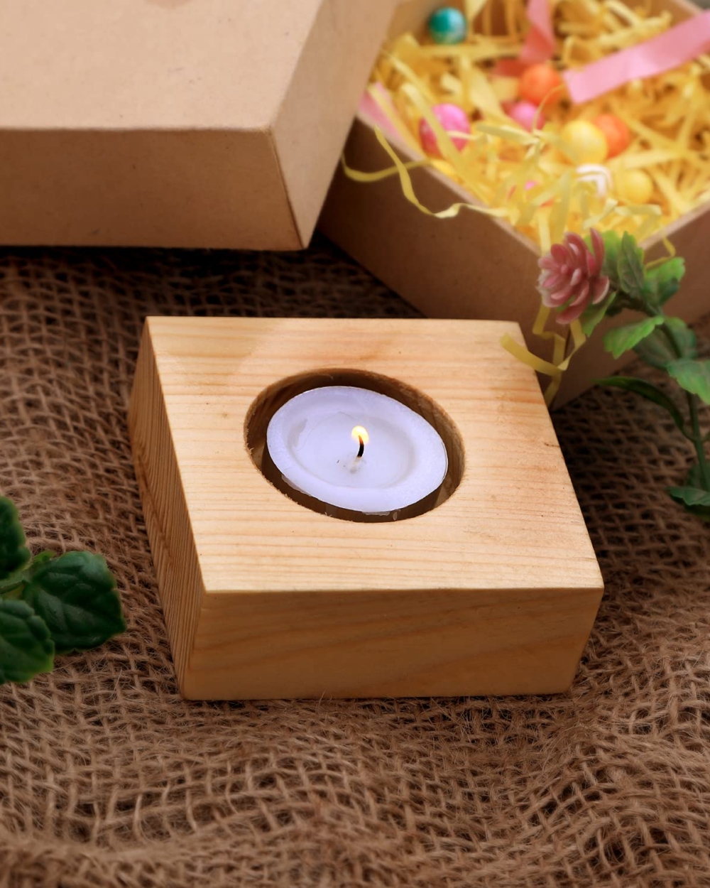 square Wooden Diya stand